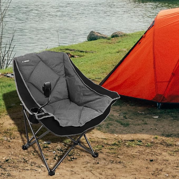 CAMPHILL Folding Camping Chair,Oversized Portable Camping Chair with Cup Holder and Phone Holder,Heavy Duty Padded Lawn Chair for Camping, Tailgates, Beach, and Sports