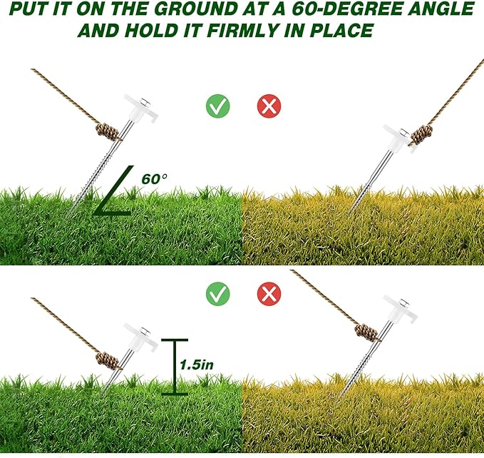 Tandefio 20 Pcs 8 Inch Screw in Tent Stakes Heavy Duty Drill in Ground Anchor Pegs Metal Stakes Screws Hex Pegs Drillable Camping Threaded Tent Spike with Hex Head Driver (Illuminant White)