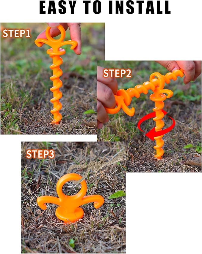 Christmas Inflatables Decoration Ground Stakes, Beach Umbrella Sand Anchor, Heavy Duty Plastic Grounding Screw In Tent Spikes, Outdoor and Yard Camping Canopy Stake Pole, Spiral Peg, 9" 20 pcs