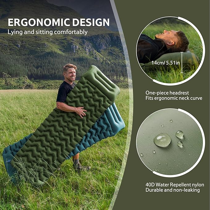 Naturehike Double Camping Sleeping Pad, Ultralight Inflatable Sleeping Mat with Pillow Built-in Pump, 2.6 Inch Lightweight Air Mattress for Backpacking, Hiking, Traveling