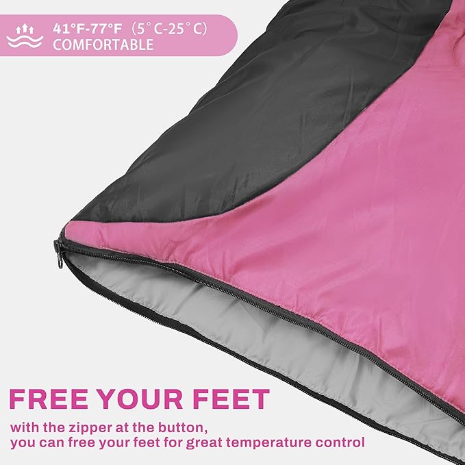 Elevon Double Sleeping Bag 2 Pillows for Adults, Queen Size XL Sleeping Bag Waterproof, Compact with Compression Sack, 2 Person Sleeping Bags Cold Warm Weather- 3 Seasons, Backpacking, Hiking, Travel