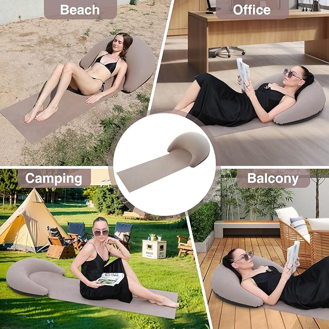 Beach mat with Inflatable Pillow, Portable mat, 70X30Inch (Khaki)