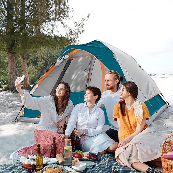 EZ-Sport Pop Up Camping Tent - 4 Person Instant Easy Set Up Family Tent with Removable Rain Fly, Waterproof Windproof Automatic Tent for Outdoor Camping Hiking Backpacking Traveling