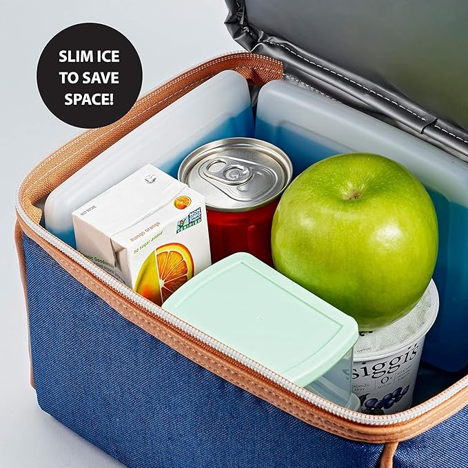 Cool Coolers by Fit & Fresh Slim Ice Packs, Quick Freeze, Space-Saving, Reusable Ice Packs for Lunch Boxes & Coolers