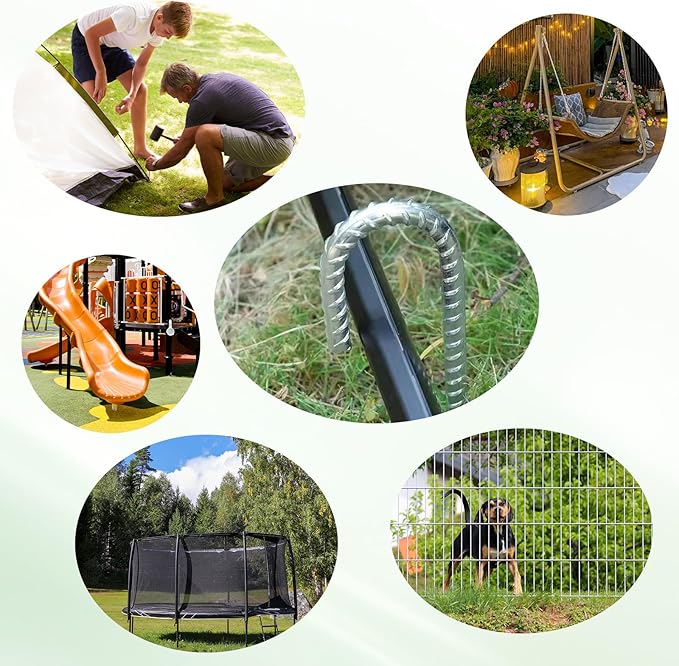 MIVIDE 30 Pack 12inch Galvanized Rebar Stakes J Hook, Heavy Duty J Hook Ground Anchors, Curved Steel Support Garden Stake with Chisel Point end for Fence Stakes, Canopies, Sheds, Swing Sets