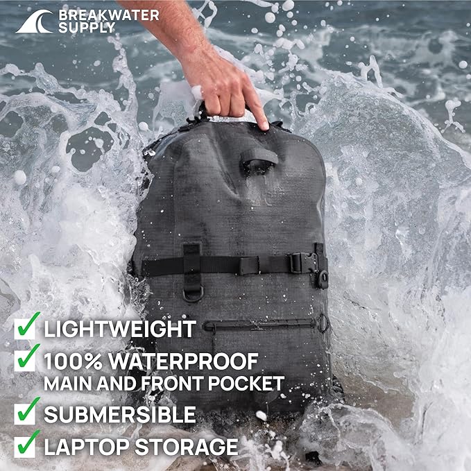 Breakwater Supply™ Fogland Waterproof IP68 Submersible Backpack with Airtight Zippers | Laptop Travel Outdoors | 25L 20L 15L | 100% Waterproof, Submersible, Airtight Zippers, Travel Outdoors