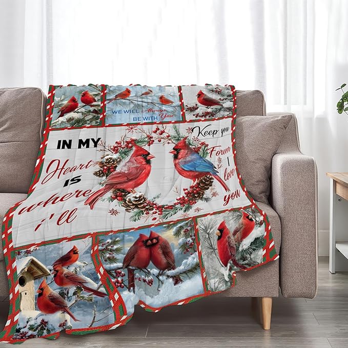 Cardinal Blanket Red Bird Throw Blankets for Girls Boys Kids Cardinal Lover Soft Cozy Fleece Plush for Couch Sofa Bed 60"x50"
