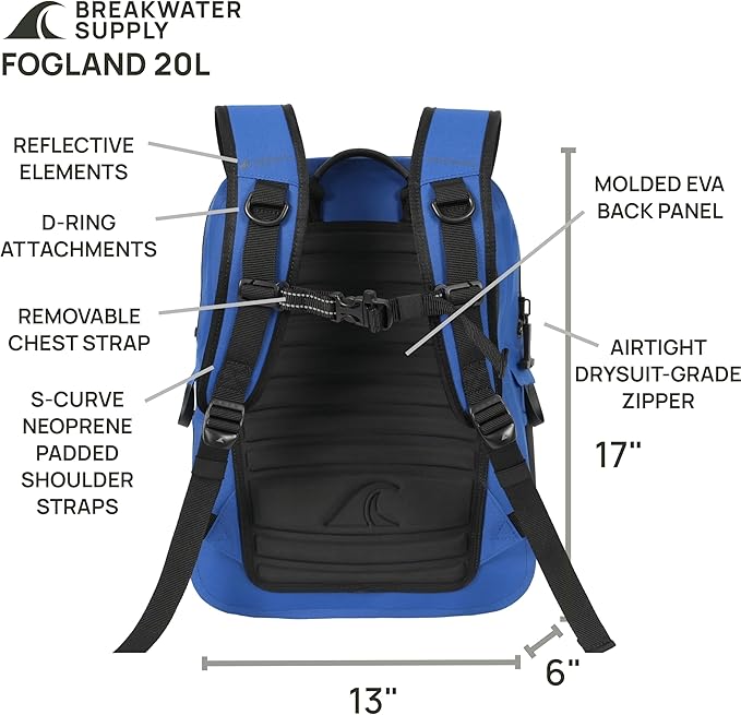 Breakwater Supply™ Fogland Waterproof IP68 Submersible Backpack with Airtight Zippers | Laptop Travel Outdoors | 25L 20L 15L | 100% Waterproof, Submersible, Airtight Zippers, Travel Outdoors