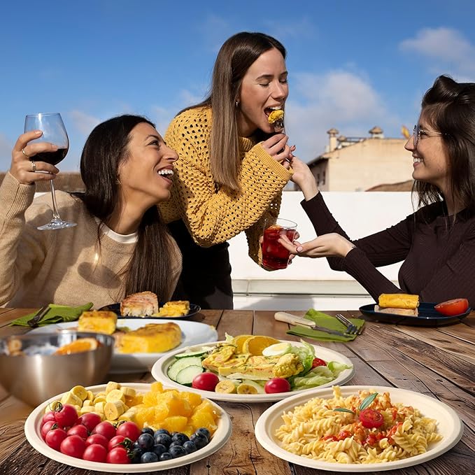 ECOLipak Paper Plates 10 Inch, 150 Pack Compostable Heavy Duty Disposable Biodegradable Sugarcane Bagasse Eco Friendly Paper Plates for Party Dinner