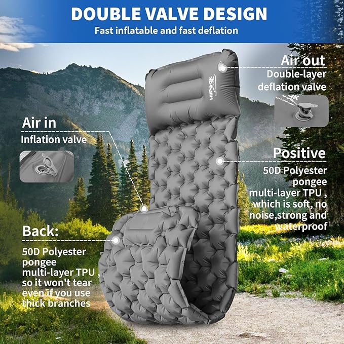 HiiPeak Sleeping Pad for Camping- Ultralight Inflatable Sleeping Mat with Built-in Foot Pump & Pillow, Upgraded Compact Camping Air Mattress for Camping, Backpacking, Hiking