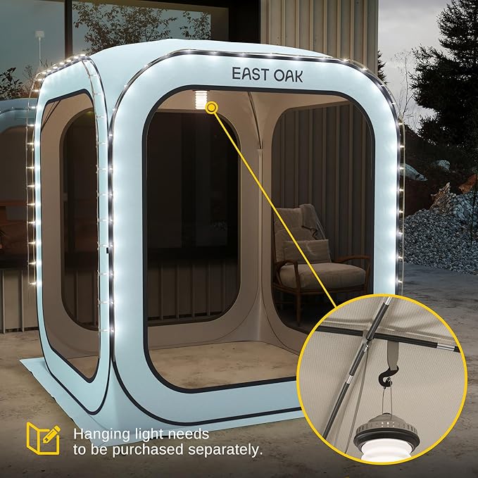 East Oak Screen House Tent Pop-Up, Portable Screen Room Canopy Instant Screen Tent 6 x 6 FT with Carry Bag for Patio, Backyard, Deck & Outdoor Activities, Light Blue