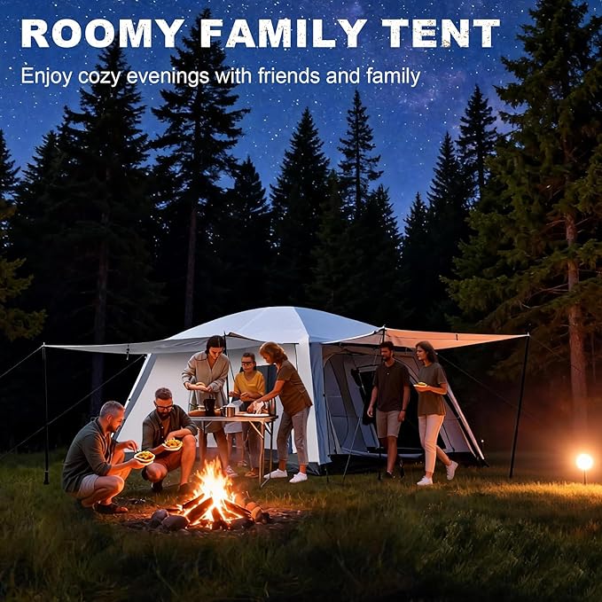 4-6 Person Camping Tent, Large Family Cabin Tents with Porch & Rainfly, Double Layer Waterproof Glamping Tent with 2 Rooms 2 Doors, Portable Big Tents for Outdoor Camping Hiking Party