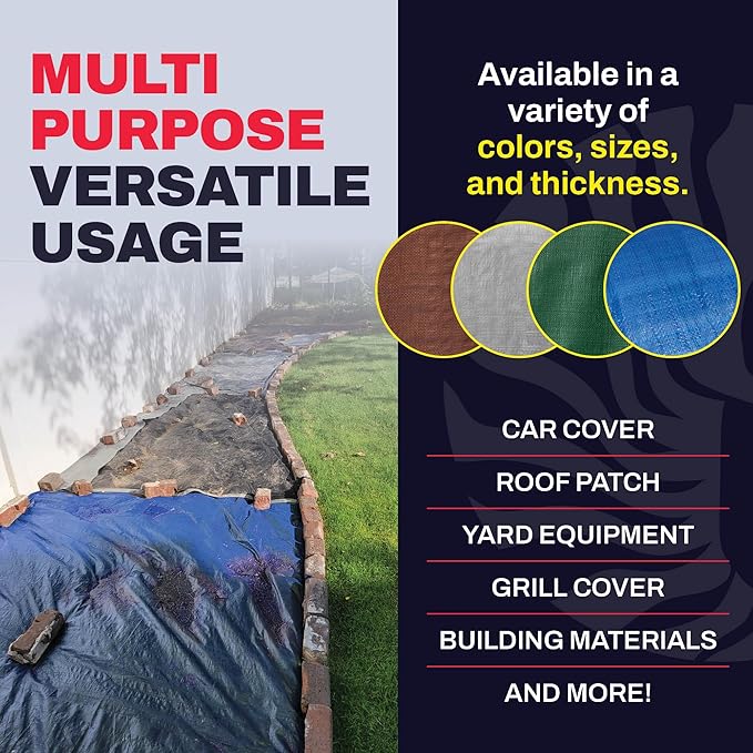 30' x 60' Blue Tarp with Grommets Reinforced - 5 Mil Thick - Durable UV Resistant Plastic Tarps Waterproof - Large Tarpaulin Cover for Outdoor Camping Over/Under Tent Tarp RV Roof Rain - Zebro