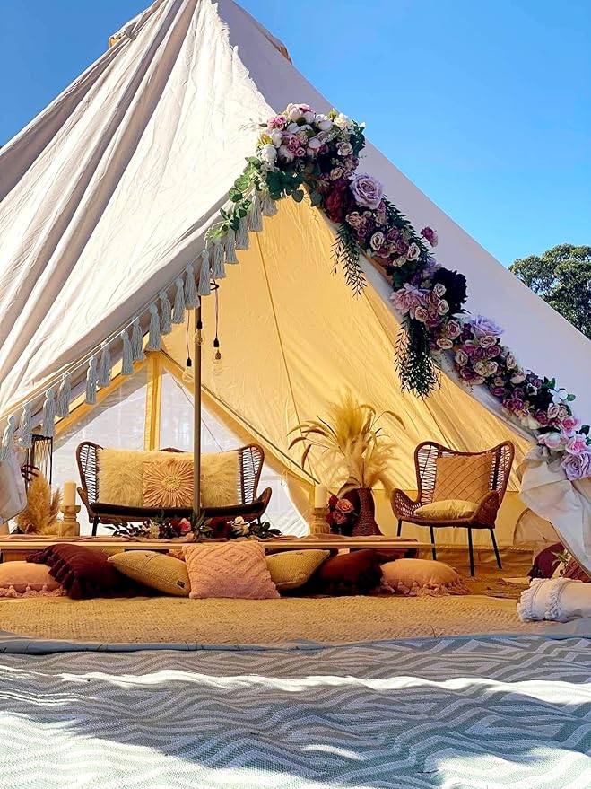 Large Luxury 4-Season Cotton Canvas Bell Tent Double Doors Camping Hunting Tent with Stove Jack Hole and Cable Hole