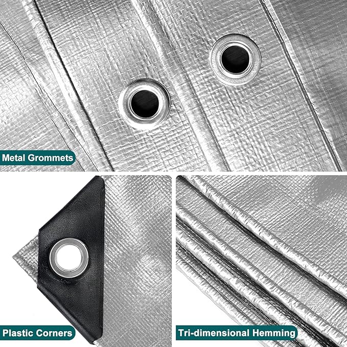 Tarps Heavy Duty Waterproof 12x30FT, 12 Mil Silver Heavy Duty Tarps with Grommets Reinforced Edges, UV Resistant, Tear&Fade Resistant, Large Covers for Camping Patio Roof Boat Outdoors