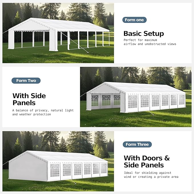 MFSTUDIO 20'x40' Party Tent, Outdoor Heavy Duty Party Tents with Removable Sidewalls, Large Canopy Tent Shelter for Outdoor Events Wedding Birthday, White