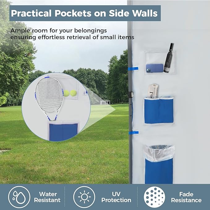 GREEN PARTY Pop Up Canopy Tent 10x10 with 1 Sidewall and 6 Pockets, One Push Set Up Ootdoor Instant Tent Canopy with Vented Roof, & Wheeled Carry Bag for Patio Camping Beach, Blue