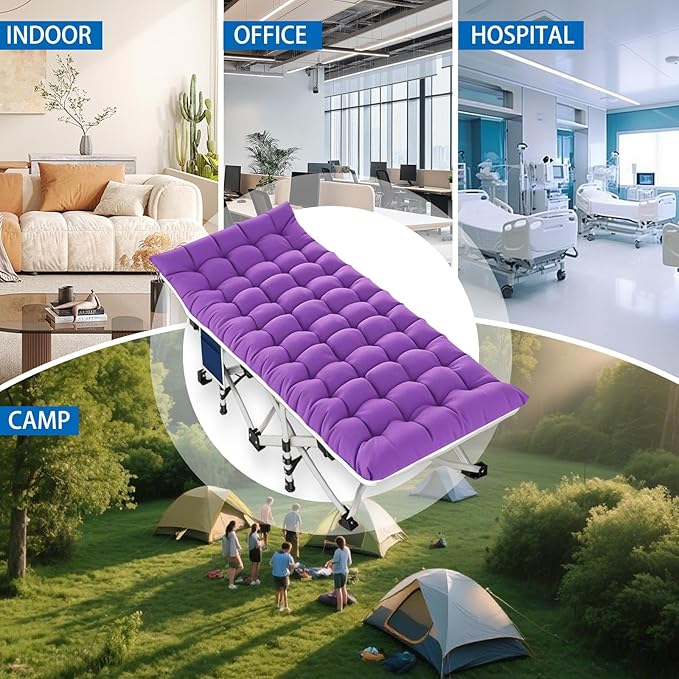 2 Pack Camping Cot with Mattress Comfortable Folding Bed for Adults Cots for Sleeping with Carry Bag Kids Guest Bed Heavy Duty Outdoor Indoor