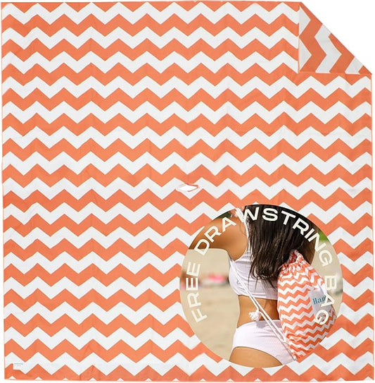 Plush Microfiber Beach Blanket, Extra Large Beach Mat for 3-6 Persons, Sandproof, Windproof | Hole for Umbrella, Corner Sand Pockets to Fight Wind (Bag for Blanket Included)