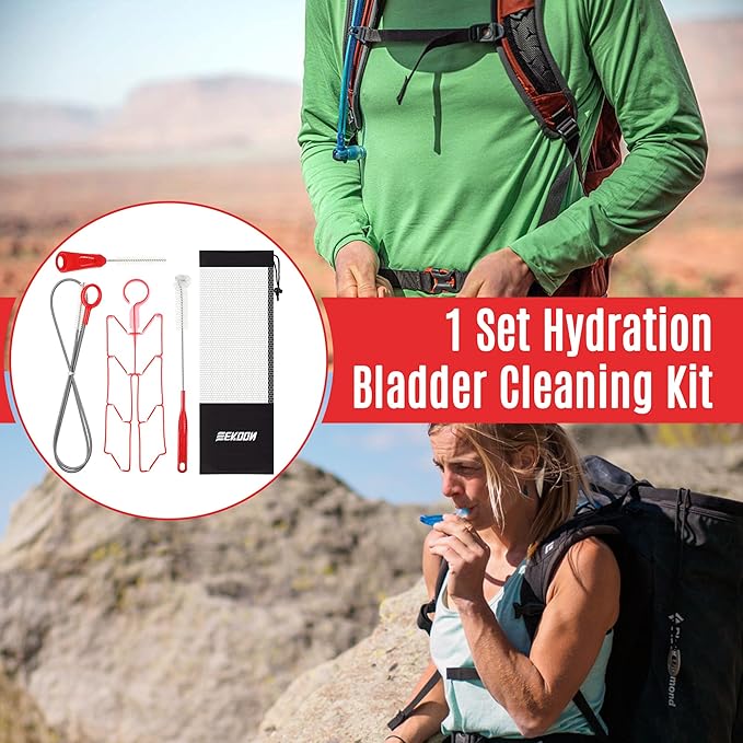 Feekoon Reservoir Hydration Bladder Cleaning Kit, Water Bladders Cleaner Set Includes Brushes, Drying Collapsible Frame and Carrying Bag, Water Reservoir Cleaning Tools for Hydration Backpack