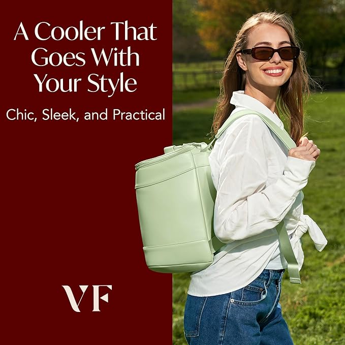 Insulated Cooler Backpack with 2 Stainless Steel Wine Tumblers – Leakproof & Spillproof Stylish Vegan Leather Picnic Cooler Bag – Lightweight & Portable – Holds 24 Cans or 6 Wine Bottles