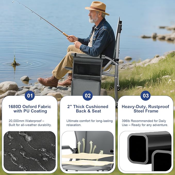 4 XL Camping Chairs 396lb Capacity - 4 Colors | Oversized Padded, Cup Holder & Cooler - Now $62.88 ,Save $37+ Per Chair!