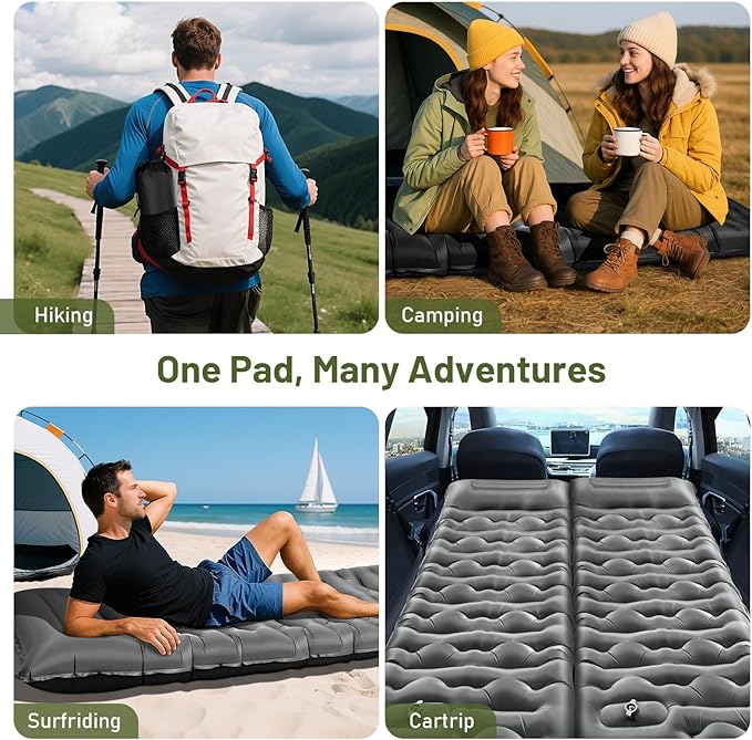 KASBAH Camping Sleeping Pad,6 inch Thick Inflatable Camping Mattress with Built-in Foot Pump and Pillow,Ultralight Sleeping Mat Backpacking Gear for Outdoor Hiking,Camping, Traveling and Tent