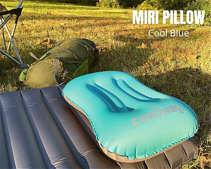 Inflatable Camping and Travel Pillows with Travel Bag- Water-Resistant-Compressible Air Pillow for Neck and Back Support-Packable Pillow for Camping-Hiking and Backpacking-Pack of 1-Cool Blue