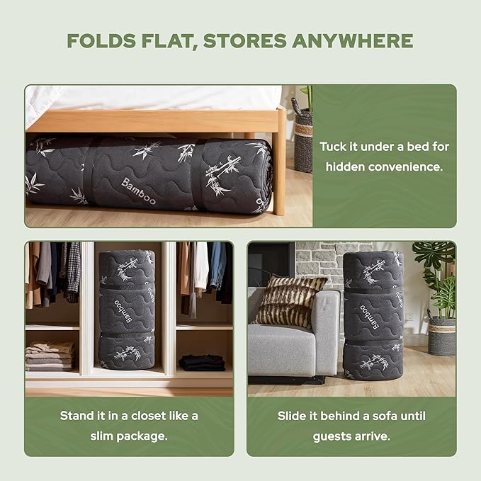 Japanese Floor Mattress Futon Mattress Twin Size Viscose Derived from Bamboo, 3" Thick Tatami Mat with High Density Foam, Foldable & Portable Floor Lounger Bed, Roll Up Sleeping Pad, Guest Room