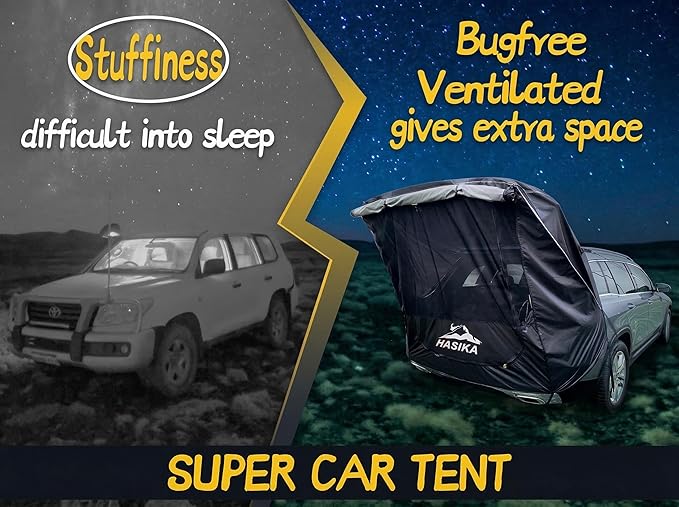 Hasika SUV Tailgate Tent - Universal Car Camping Awning, 3000mm Waterproof & UPF 50+ - Portable Hatchback Tent Privacy Shelter for SUV, CUV, Minivan - Easy Setup Road Trip Essentials Black Small