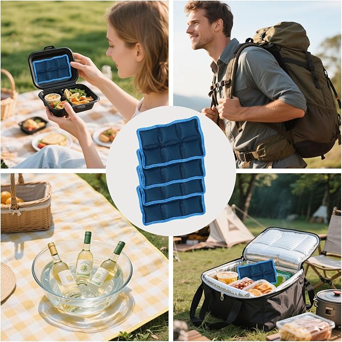 4pcs Reusable Lunch Box Ice Packs, Polyester Long Lasting Cold Packs Blocks Freezer Ice Bag Versatile Cool Cooler Accessories for Adventuring Fishing Camping Climbing Outdoor Activities (Blue)