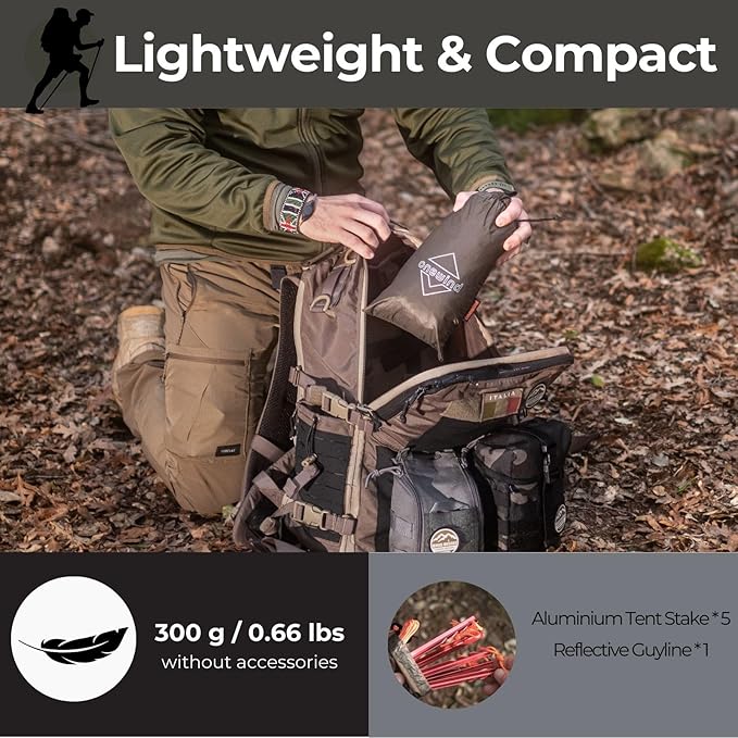 Onewind Lightweight Poncho Shelter, Solitary Shelter Cape Silnylon Emergency Survival Shelter Ultralight Minimalist Shelter for Camping Hiking Backpacking Bug Out Bag