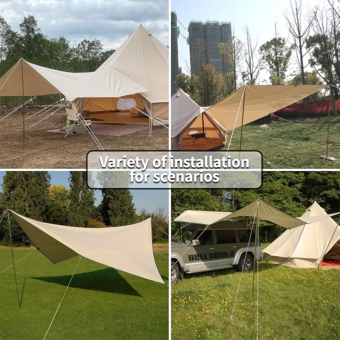 DANCHEL OUTDOOR Waterproof Bell Tent Awning, 4 Season Camping Tarp – Portable Canopy Cover with Poles, Lightweight Glamping Accessories, Rectangle