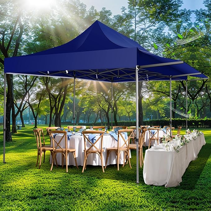 COBIZI 10x20 Pop Up Canopy Tent with Awning,Heavy Duty Canopy UPF 50+ All Season Wind Waterproof Commercial Outdoor Street Vendors Party Tents for Parties Canopy with Roller Bag(10 x 20 ft Dark Blue)