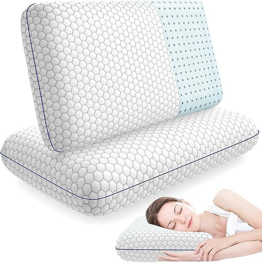 Memory Foam Pillows for Side, Back and Stomach Sleepers, Set of 2, Bed Pillow with Washable Cover and Breathable Mesh, Bed Pillow for Sleeping (Grey,Standard Size)