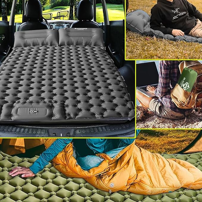 Camping Sleeping Pad, Ultralight Camping Mat with Pillow Built-in Foot Pump Inflatable Sleeping Pads Compact for Camping Backpacking Hiking Traveling Tent (Grey, Single)