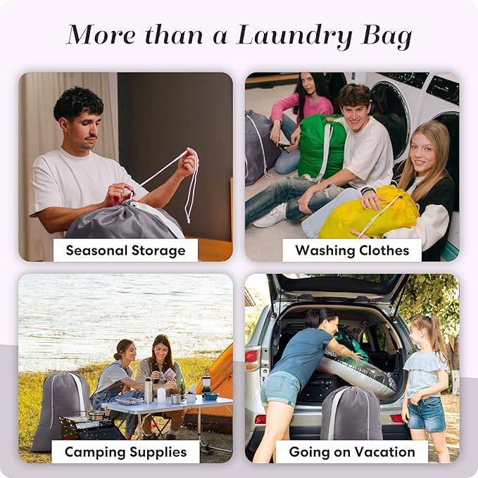 Handy Laundry Bag Shoulder Strap - Drawstring Locking Closure, Durable Nylon Material, Large Capacity, Heavy Duty Stitching - Perfect for Laundromat or College Dorm (Grey, 30" x 40")