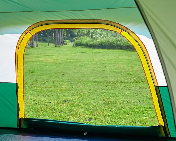 KTT Extra Large Tent 12-14 Person,Family Cabin Tents,2 Rooms,Straight Wall,2 Doors 4 Windows with Mesh,Waterproof,Straight Wall,Big Tent for Outdoor,Picnic,Camping,Gathering(Brown)
