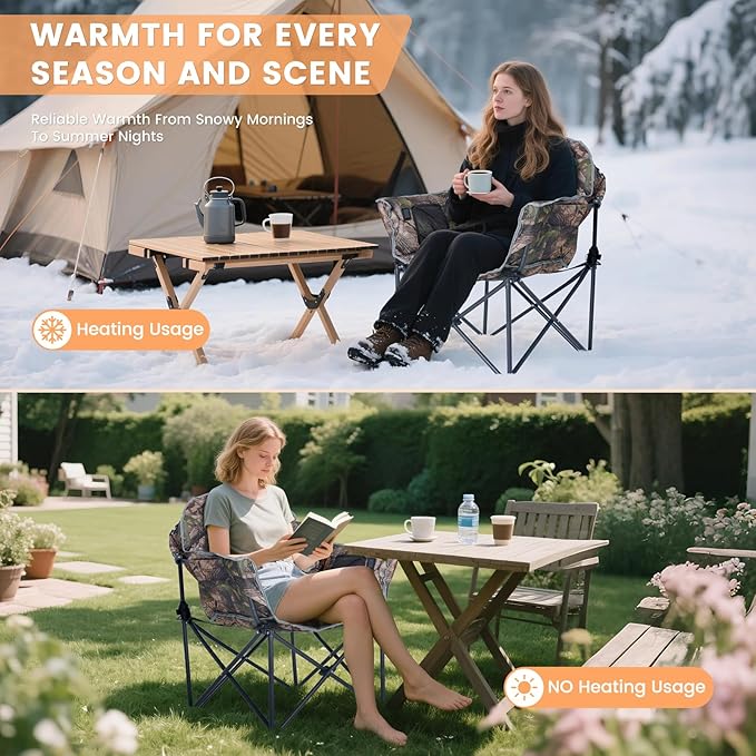 Oversized Heated Camping Chair, Heated Chairs Outdoor Sports with 3 Heat Levels, Portable Folding Heated Outdoor Chair for Lawn Patio Lounge, Battery NOT Included