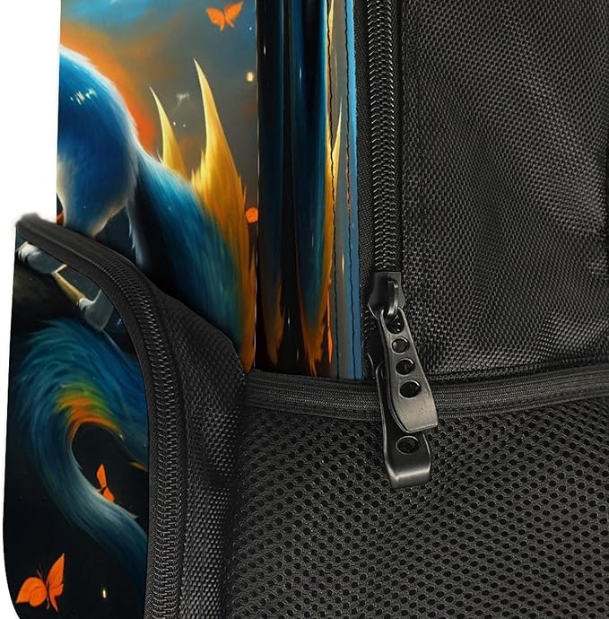 Polyester Daypack Backpack for Climbing Outdoors Running, Big Capacity Multipurpose Anti-Theft Bookbag, Mythical Creature Kitsune Fox Art Travel Hiking Camping Rucksack
