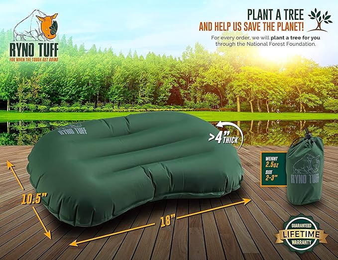 Inflatable Outdoor Camping Pillow with Knitted Fabric for Neck Lumbar Support - Insulated Inflatable Travel Pillow for Camping, Backpacking, Hiking & Traveling with A Compact Carrying Case