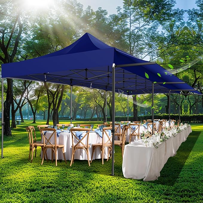 COBIZI 10x30 Pop Up Canopy Tent with Awning,Heavy Duty Canopy UPF 50+ All Season Wind Waterproof Commercial Outdoor Street Vendors Party Tents for Parties Canopy with Roller Bag(10 x 30 ft Dark Blue)