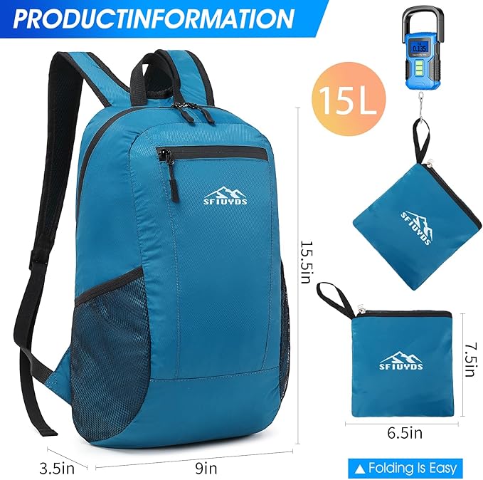 15L Lightweight Hiking Backpack Small,Waterproof Hiking Daypack,Foldable Backpack for Travel,Ultralight Daypack