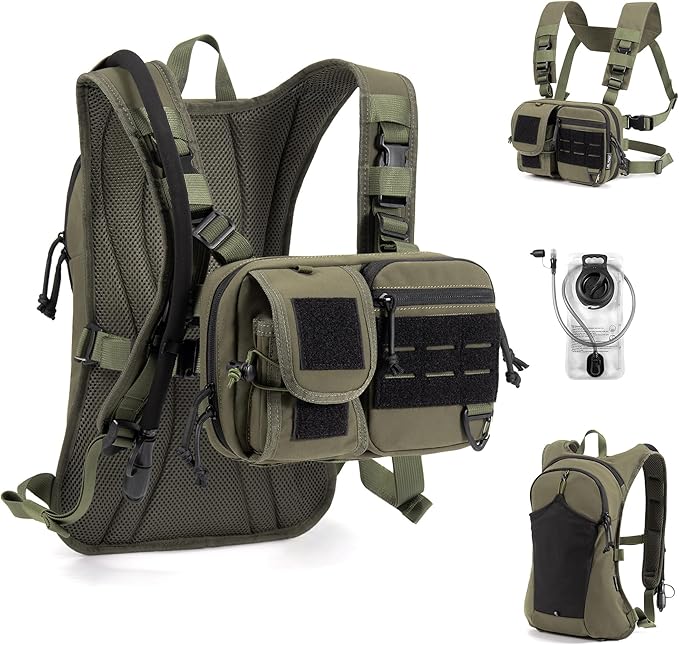 2-in-1 Convertible Chest Pack and Hydration Backpack with 2.5L Bladder, Hydration Vest for Women Men Outdoor Hiking Gravel Cycling Mountain Biking Running