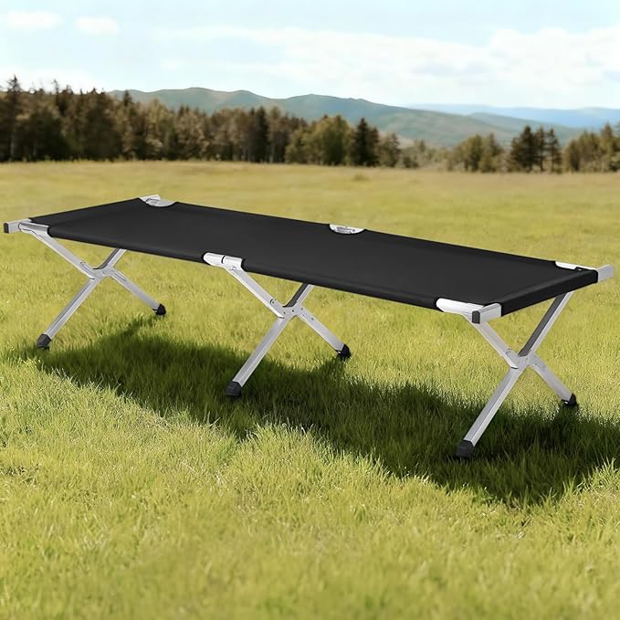 Camp Bed, Portable Folding Camping Cot for Adults,Indoor Outdoor Portable Sleeping Cot for Hiking, Camping with Carrying Bag Army (Black)