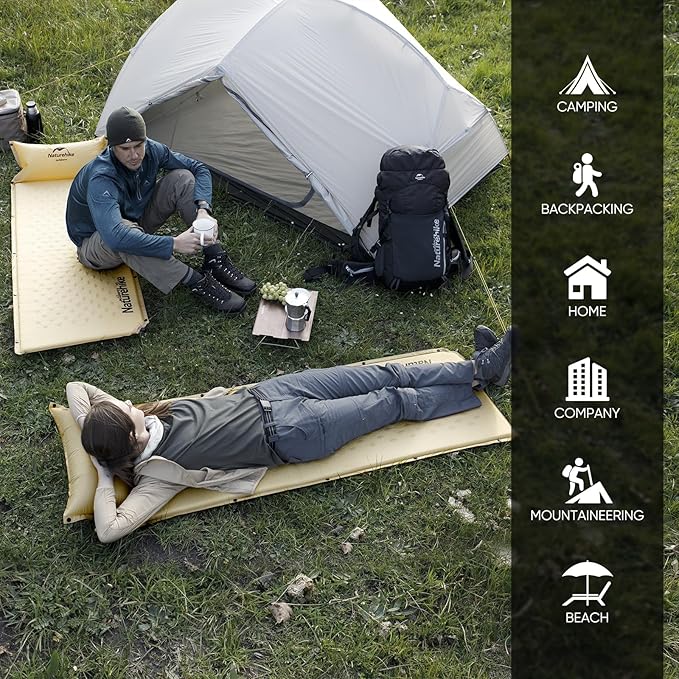 Naturehike Self-Inflating Sleeping Pad, Ultralight Memory Foam Pad with Pillow, Fast Inflating, Patchwork Sleeping Pad for Hiking, RV Camping, Full, Yellow
