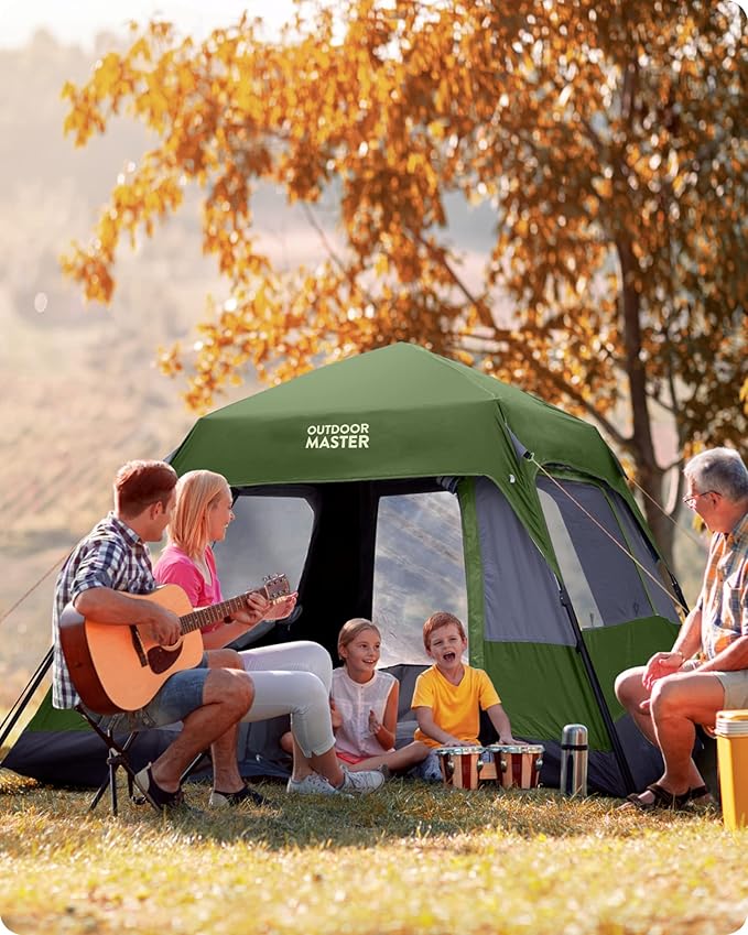 OutdoorMaster Updated Camping Tents, 4/6 Person Camping Tent with Blackout Shelter Technology, Easy Setup in 60 Seconds, Weatherproof Pop Up Tent with Top Rainfly, Instant Cabin Tent