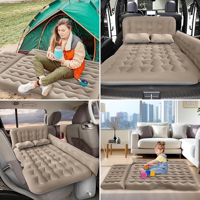 SUV Air Mattress Camping Bed - Car Mattress Back Seat Portable Foldable Car Air Bed SUV Sleeping Pad Car Bed Mattress for Sedan SUV Truck-Grey-YX