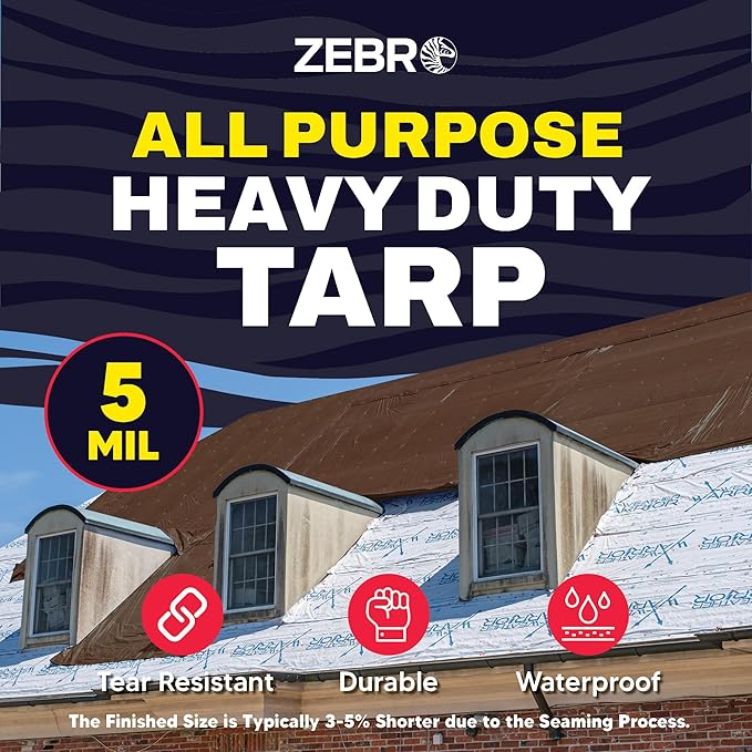 20' x 30' Brown Tarp with Grommets Reinforced - 5 Mil Thick - Durable UV Resistant Plastic Tarps Waterproof - Large Tarpaulin Cover for Outdoor Camping Over/Under Tent Tarp RV Roof Rain - Zebro