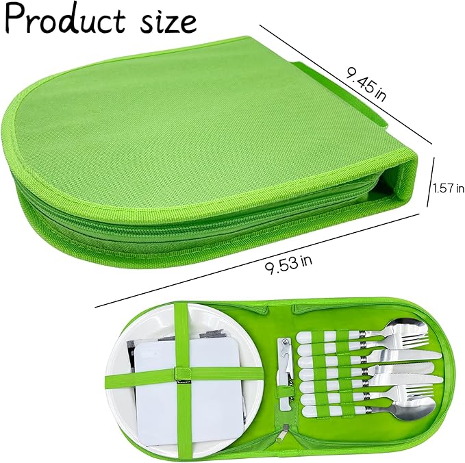 Portable Camping Silverware Utensil Set, 13 Pcs Picnic Mess Kit for 2 Person-Stainless Steel Serrated Knife Spoon Fork Wine Opener Plate Cutting Board Napkin, Camp BBQ Travel Set